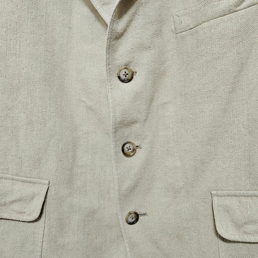 Huntington Mens Hopsack Blazer 3-Button Sport Coat Beige Made in USA Vintage 42S
